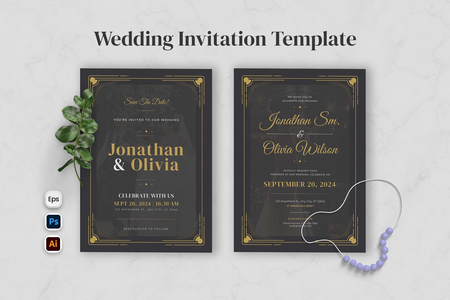 Golden Green Vintage Wedding Invitation