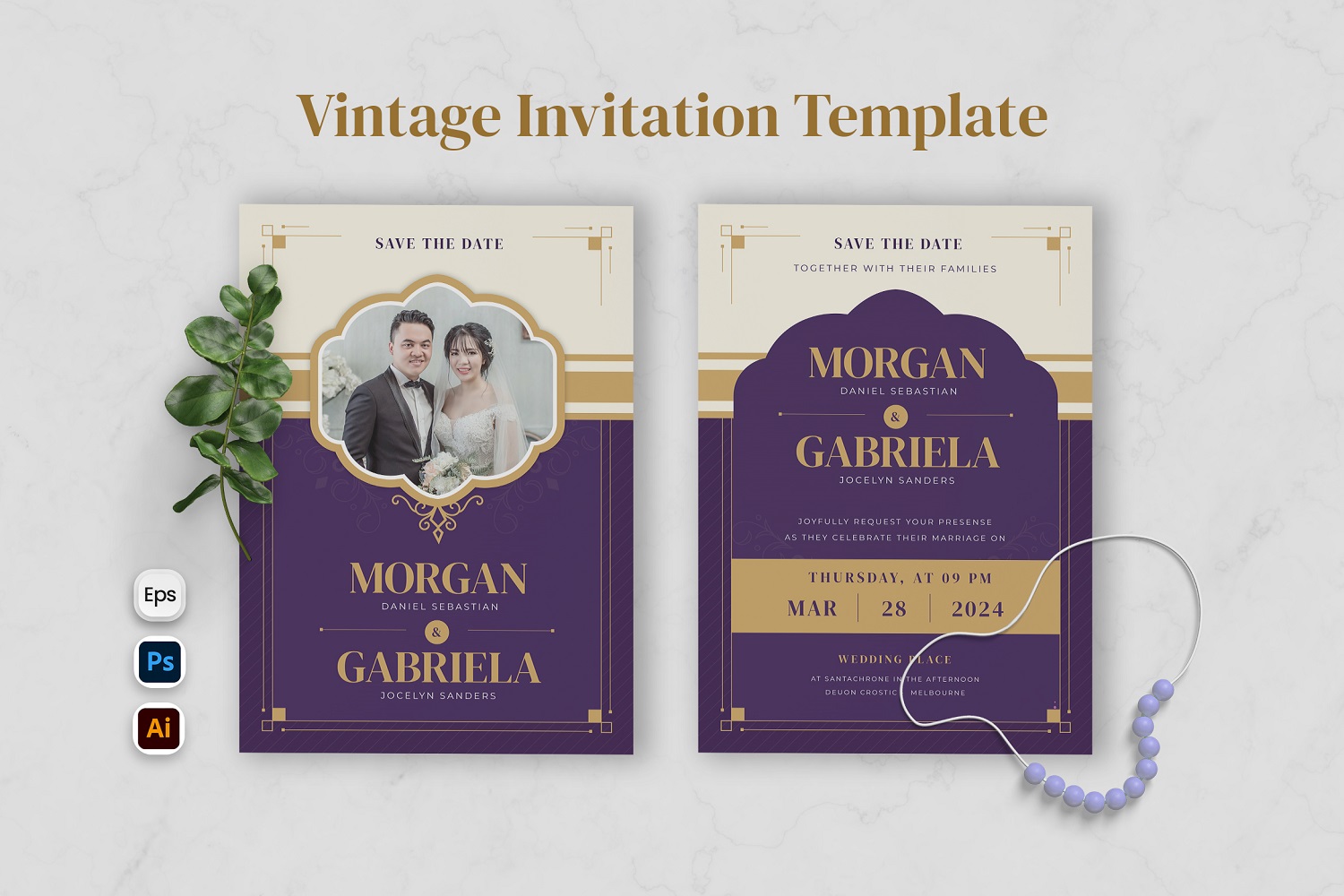 Modern Vintage Wedding Invitation Template