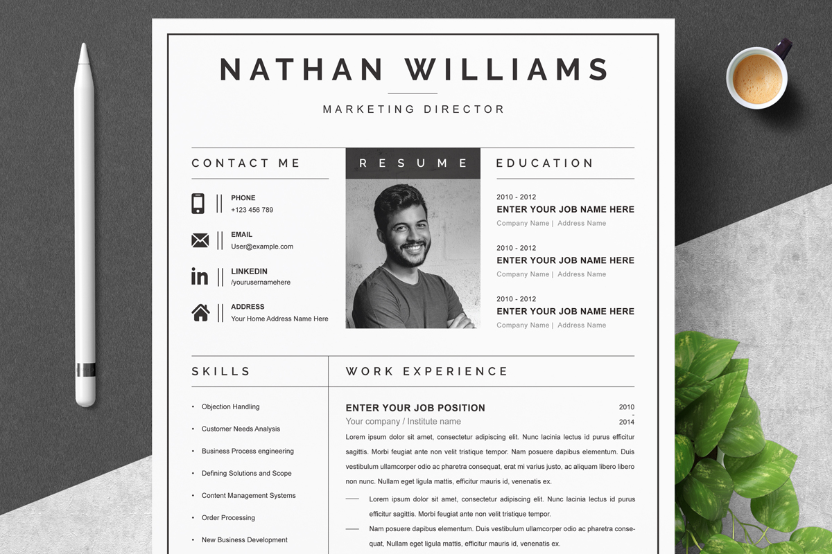 Creative Resume Template with Photo Modern Instant Download