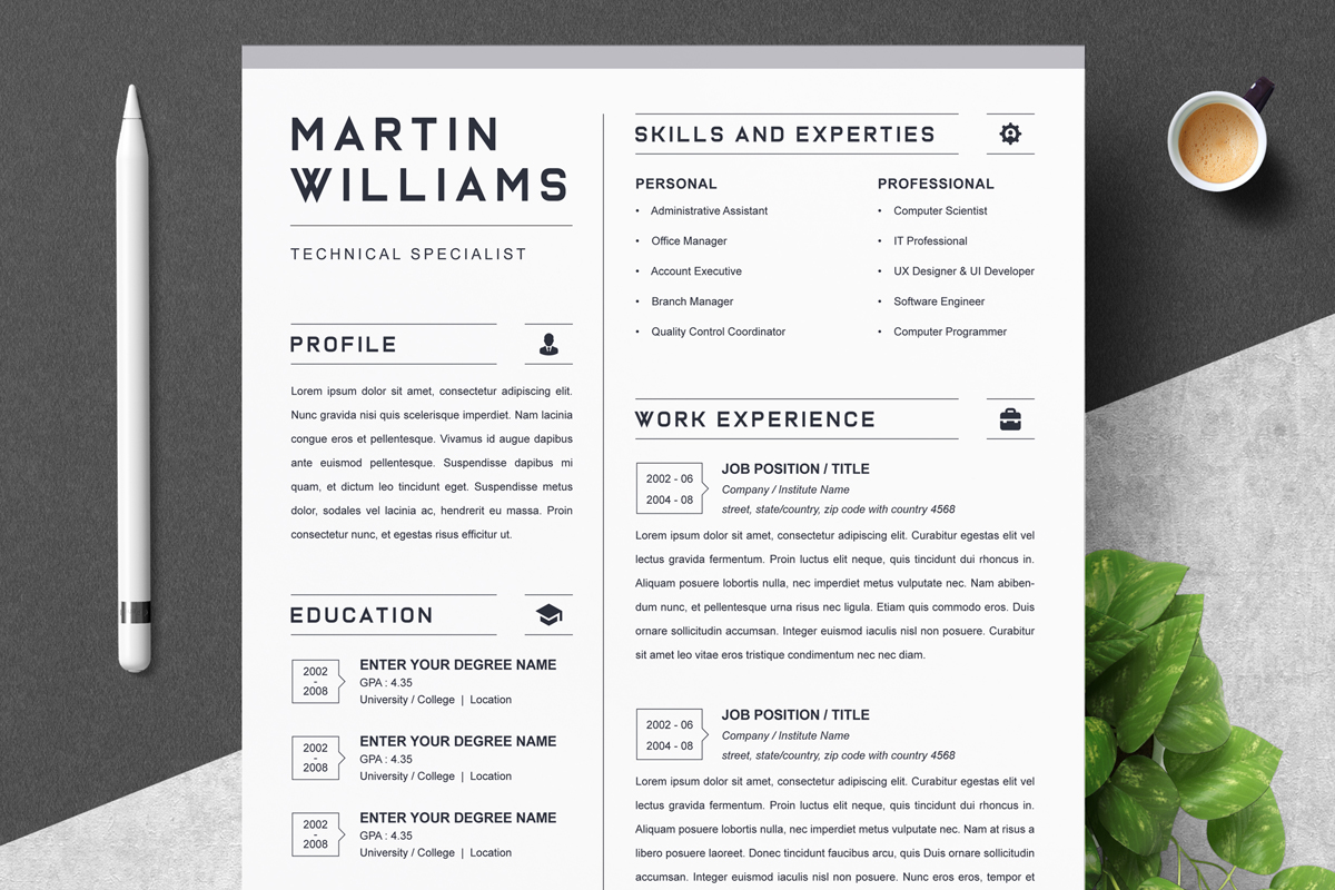 Resume Template Design CV Template Layout