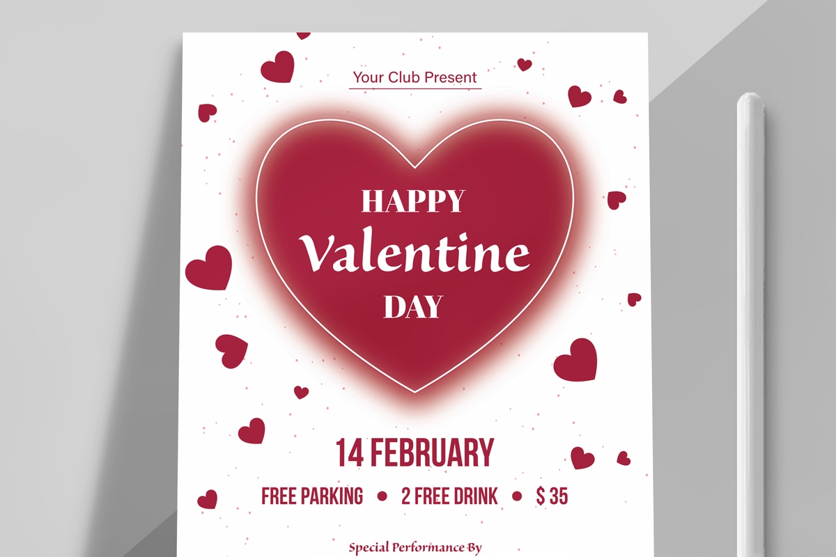 Happy Valentines Day Party Flyer Template.