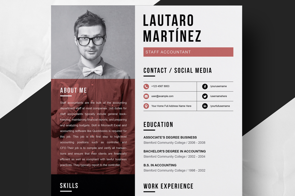 Modern Resume / MS Word Apple Pages CV Template