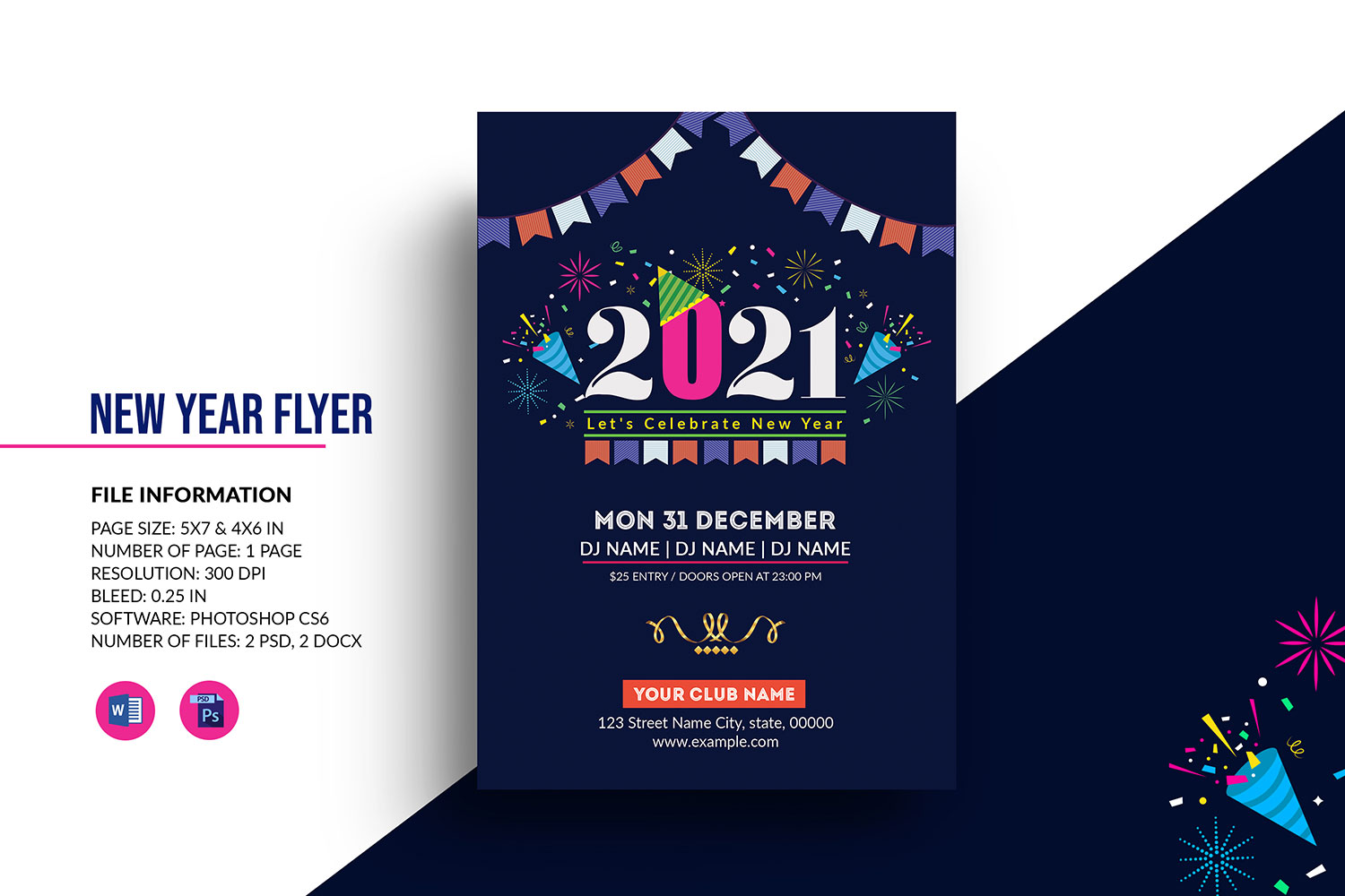 Printable New Year Party Invitation Template. word and Psd