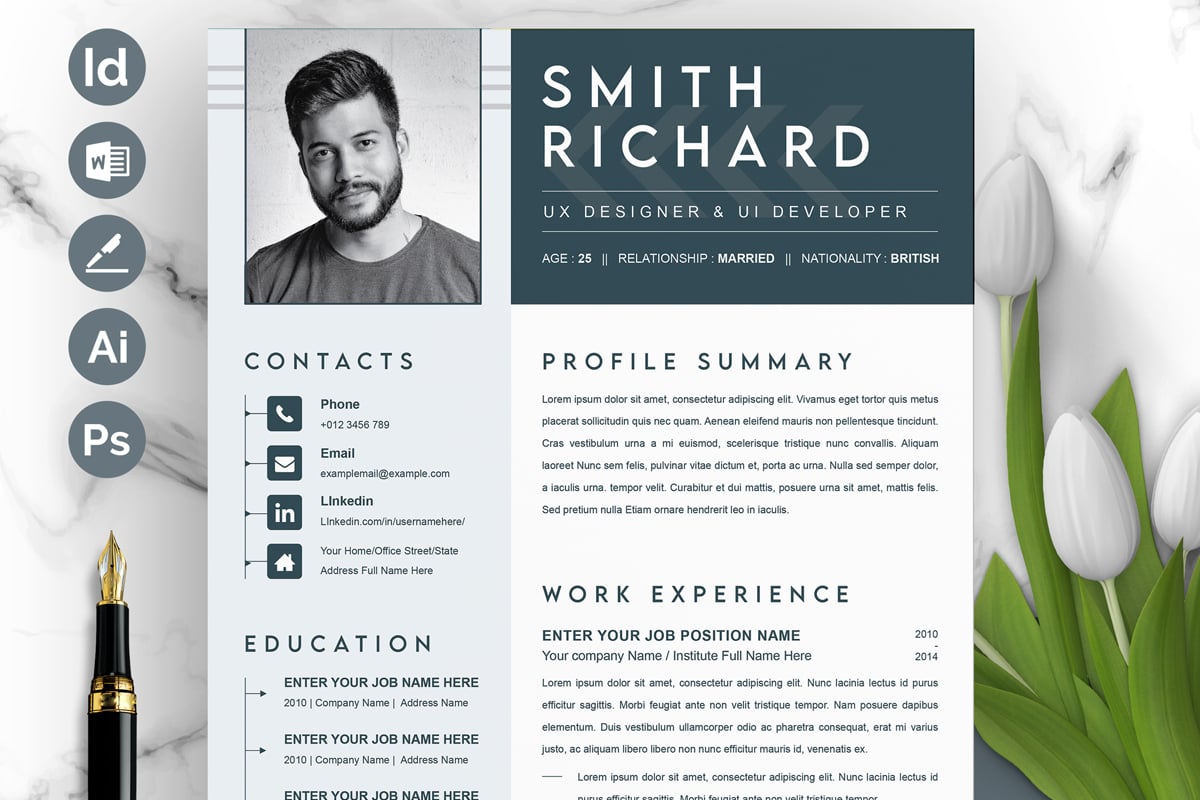 Creative Resume Template with Photo Modern Layout