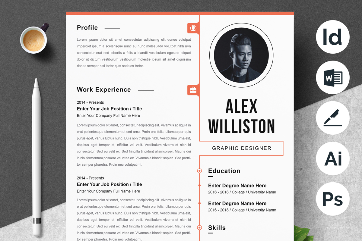 Modern Professional Resume CV Template Word Apple Pages