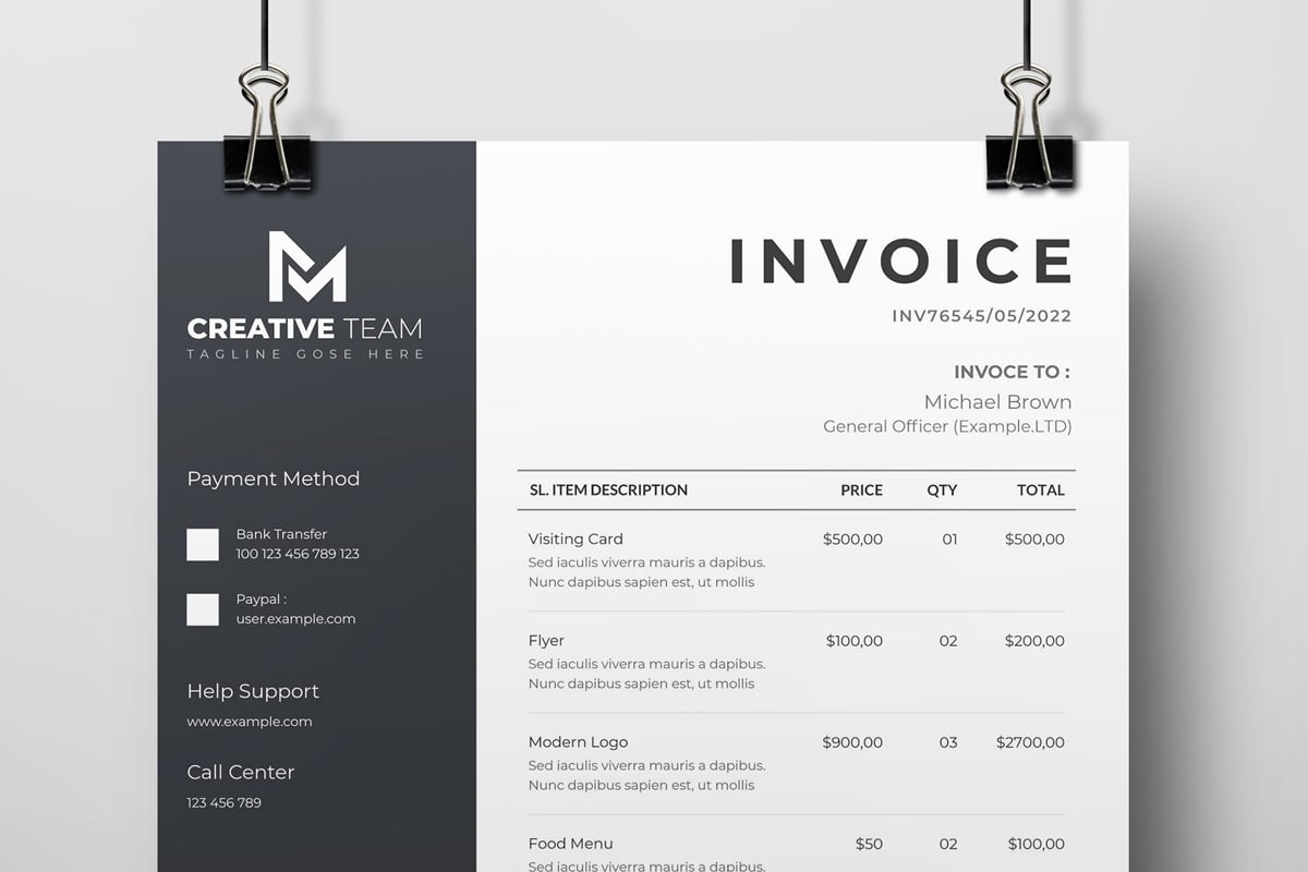 Black & white Invoice Template