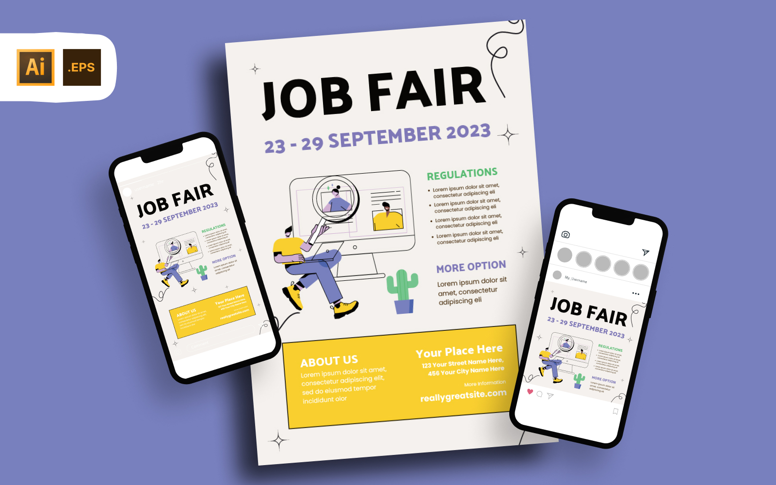Simple Illustrative Job Fair Flyer Template