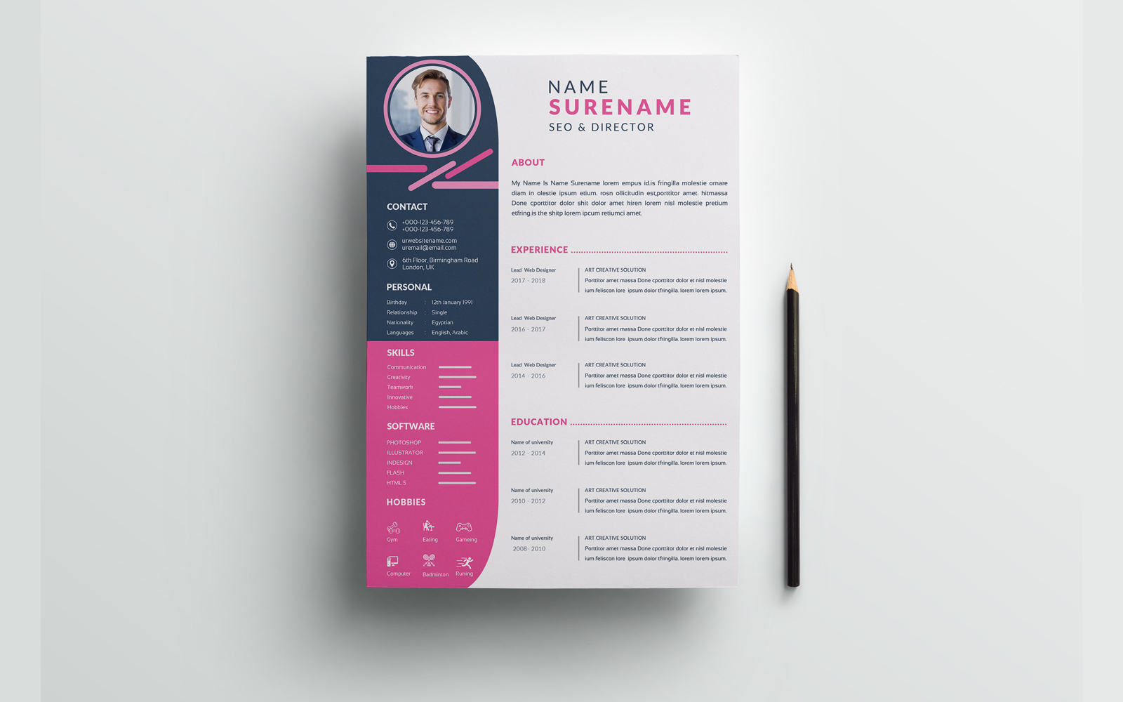 Cv template Layout with Pink Accents