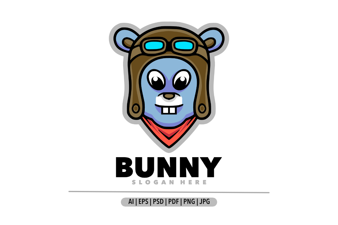 Bunny pilot head mascot logo design