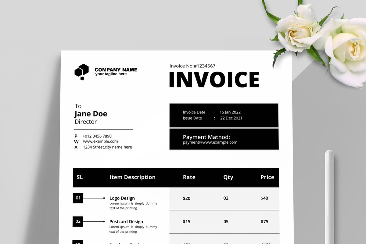 Black & white Invoice Template Layout