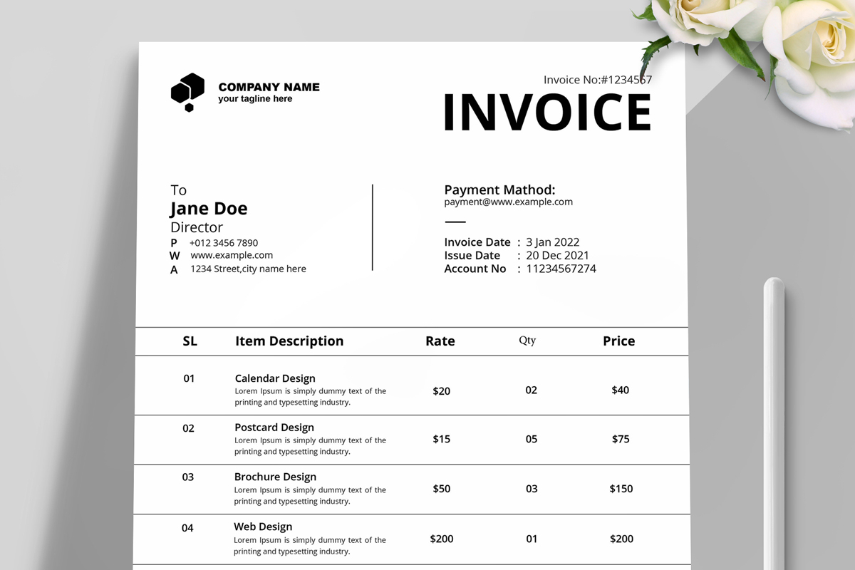 Simple White Invoice Template Layout