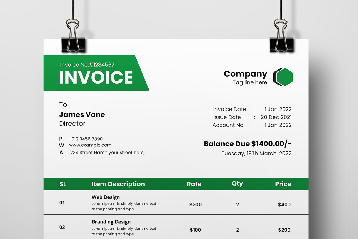 Green  Invoice Template Layout