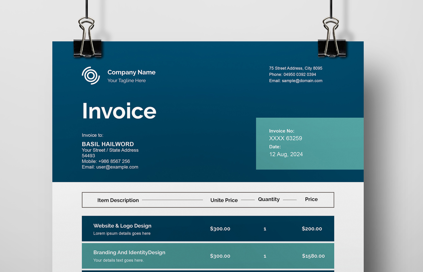 Dark Invoice Template Layout