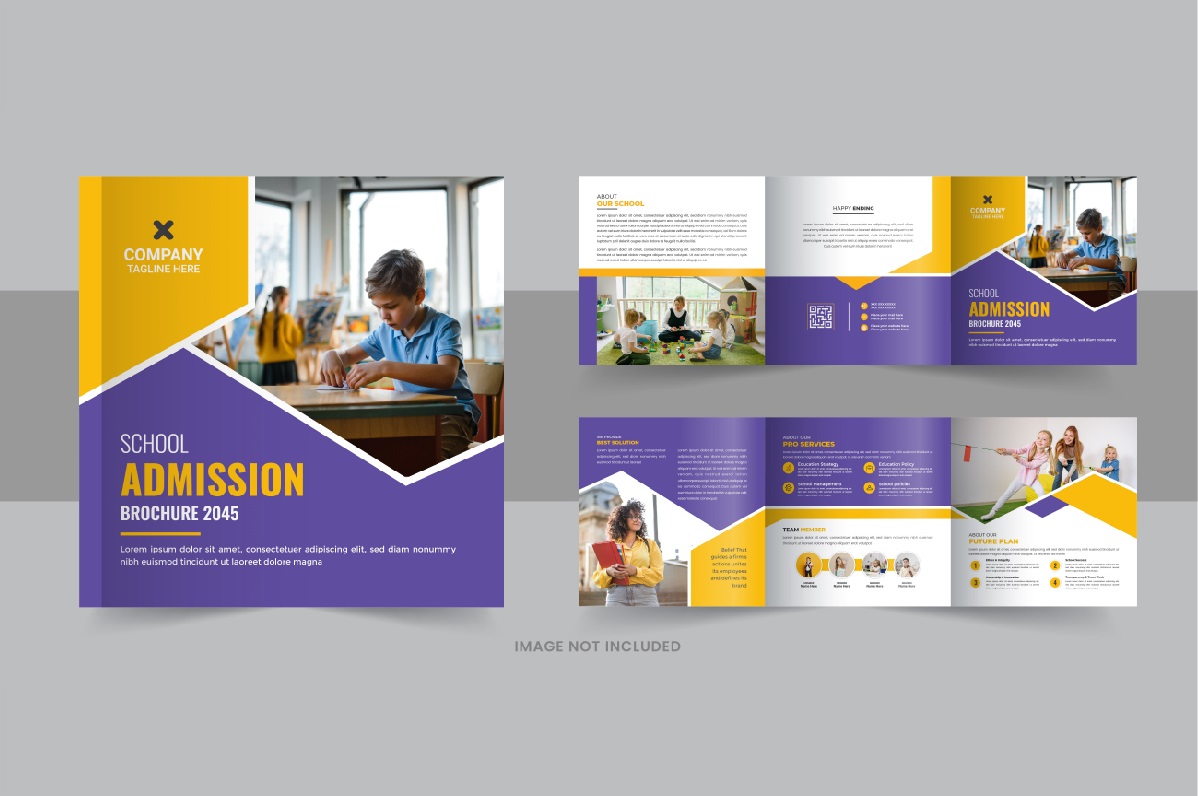 Back to school square trifold brochure design or Education Prospectus Brochure layout