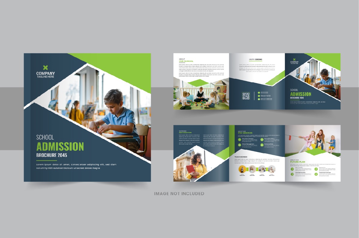 Back to school square trifold brochure template or Education Prospectus Brochure layout