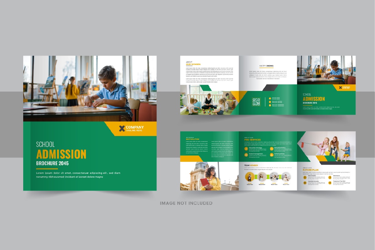 Back to school square trifold brochure design template layout or Education Brochure layout