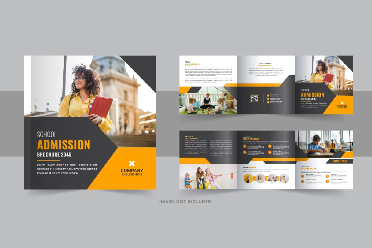 Back to school square trifold brochure template design or Education Prospectus Brochure layout