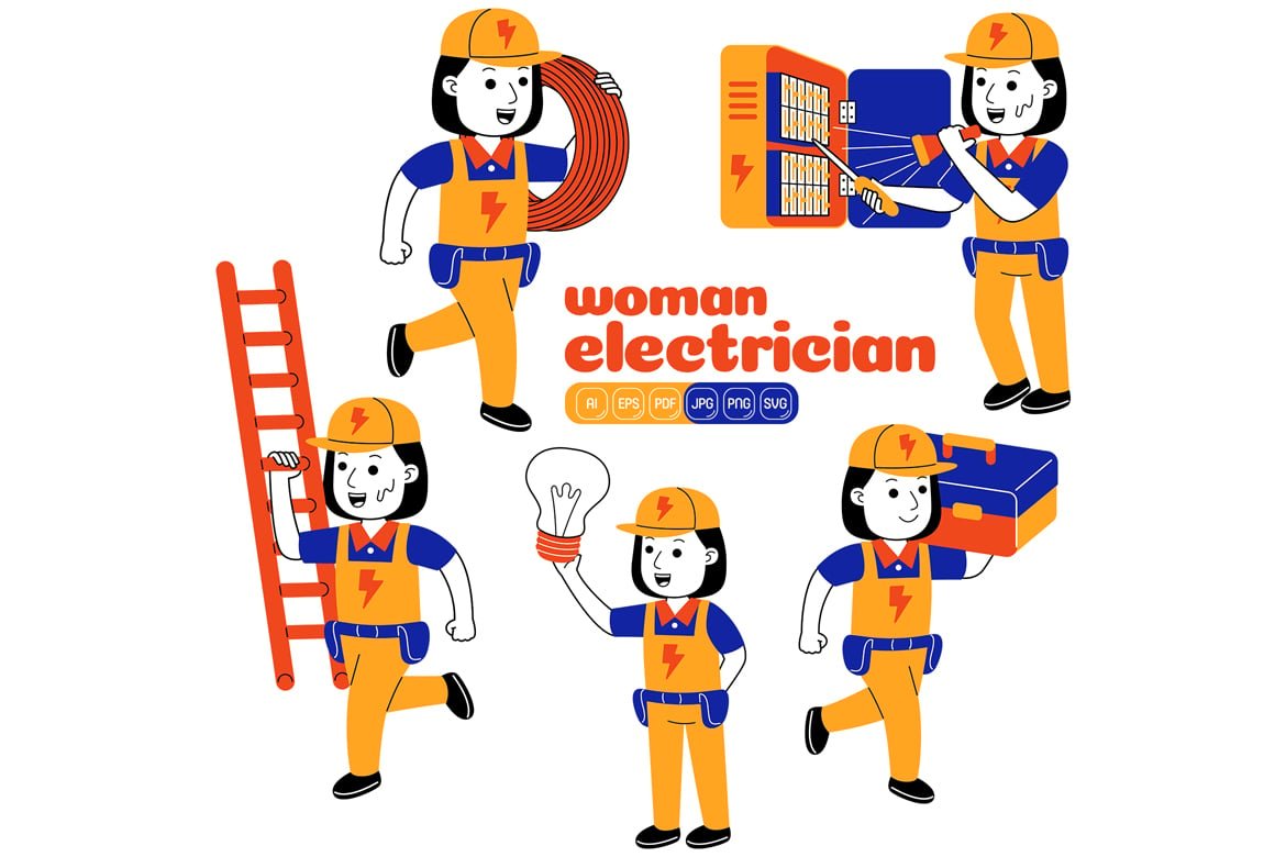 Woman Electrician Vector Pack #01