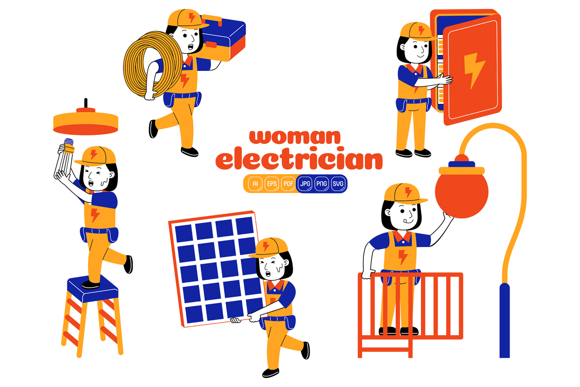 Woman Electrician Vector Pack #02