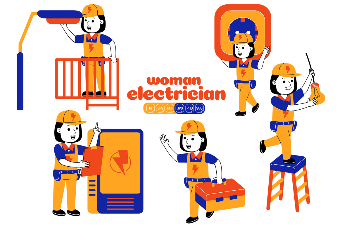 Woman Electrician Vector Pack #03