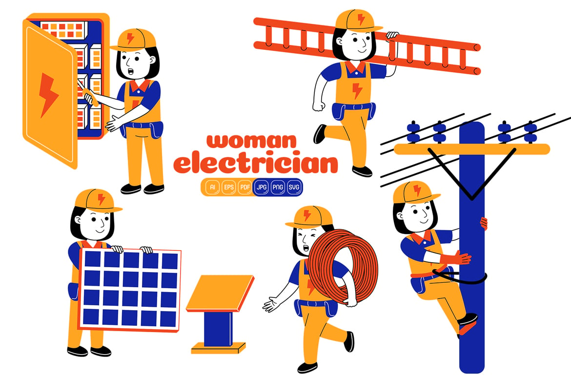 Woman Electrician Vector Pack #05