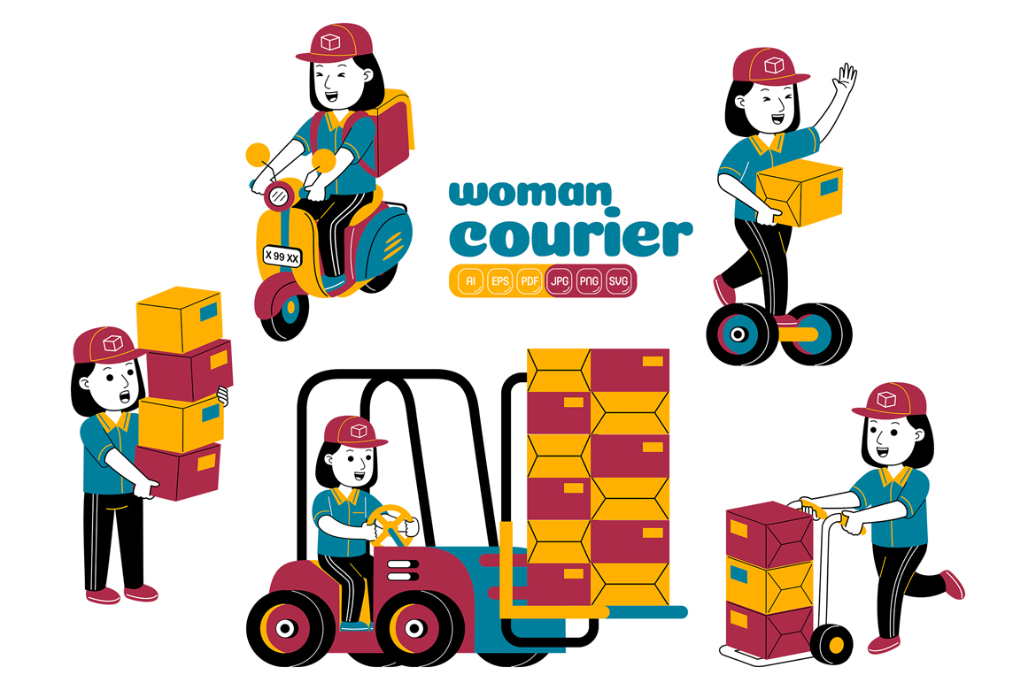 Woman Courier Vector Pack #02