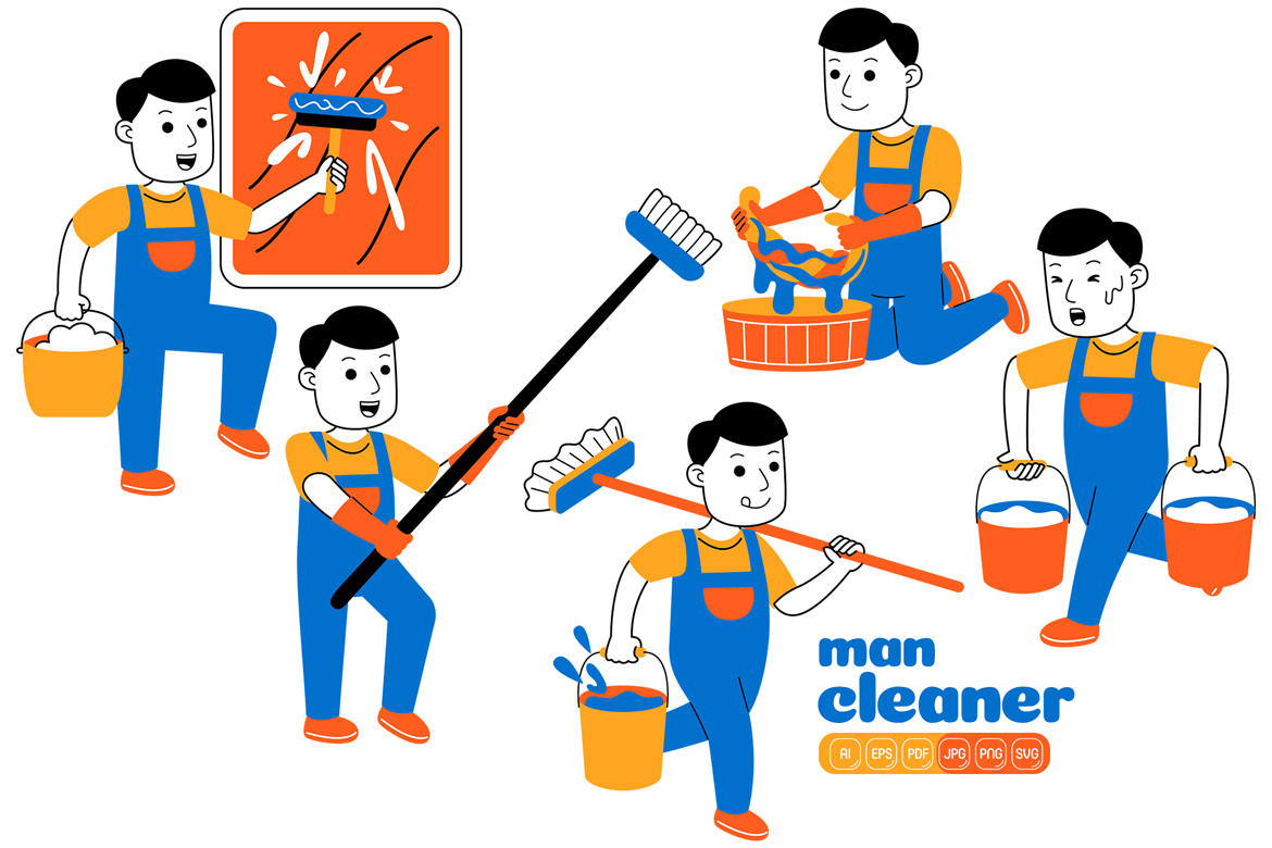 Man House Cleaner Vector Pack #03