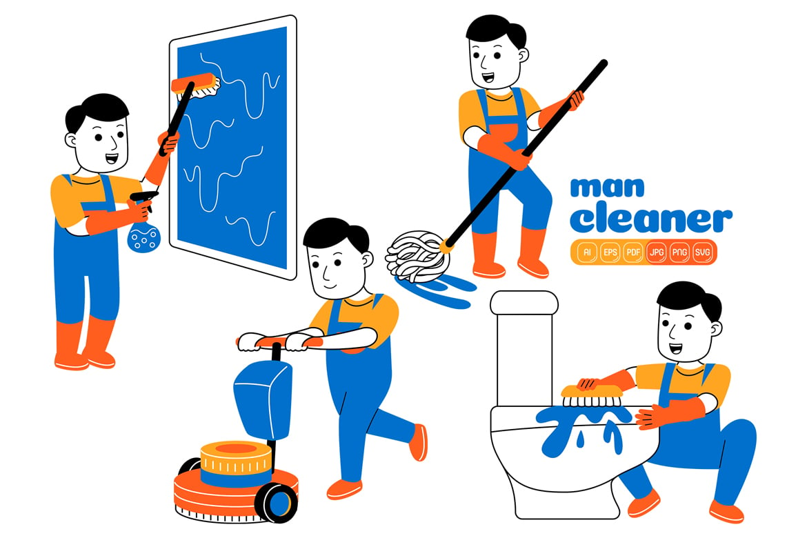 Man House Cleaner Vector Pack #04