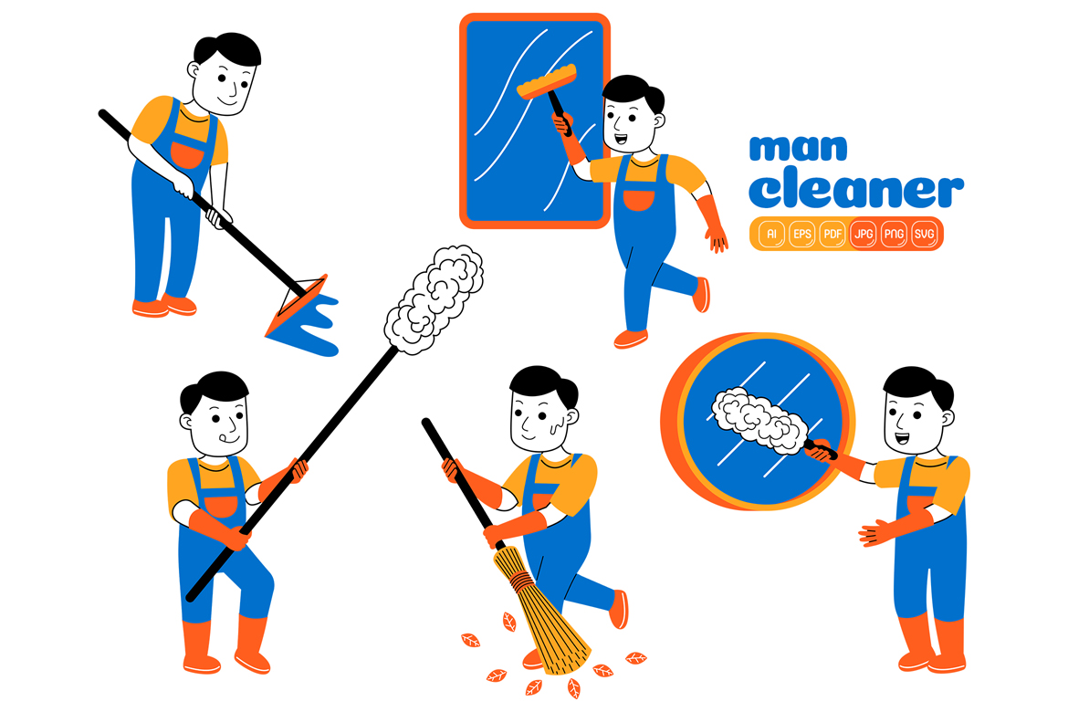 Man House Cleaner Vector Pack #05