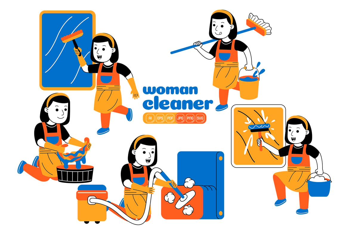 Woman House Cleaner Vector Pack #01