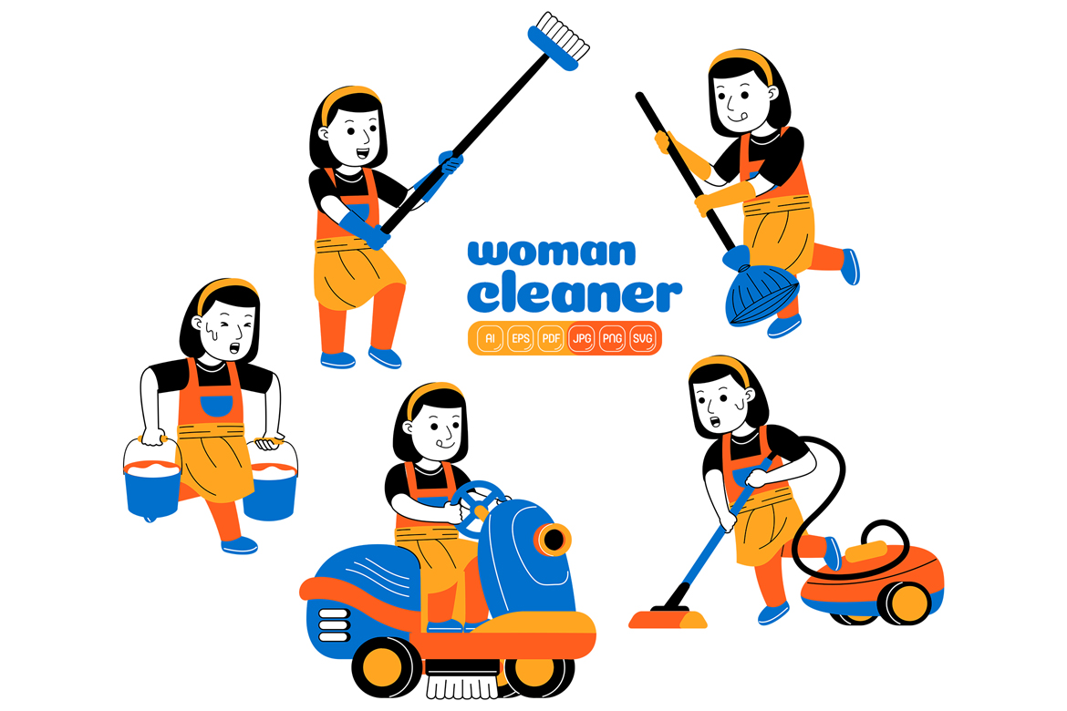 Woman House Cleaner Vector Pack #02