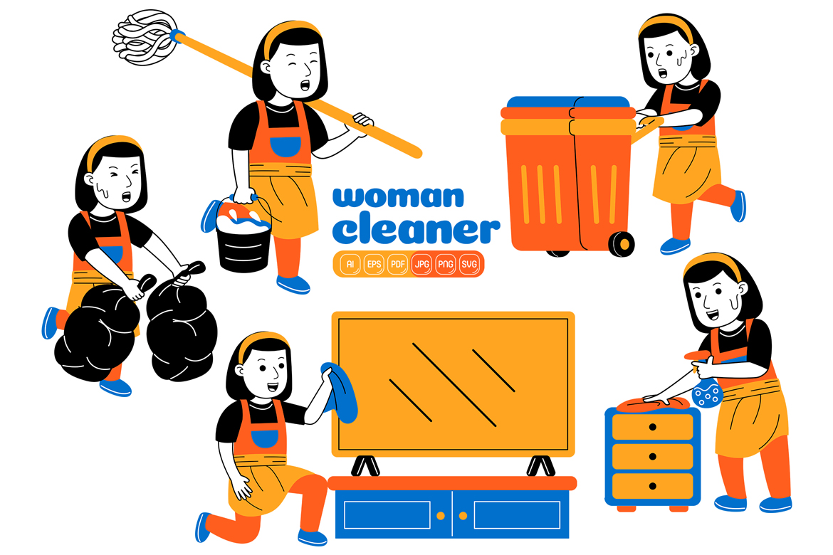 Woman House Cleaner Vector Pack #03