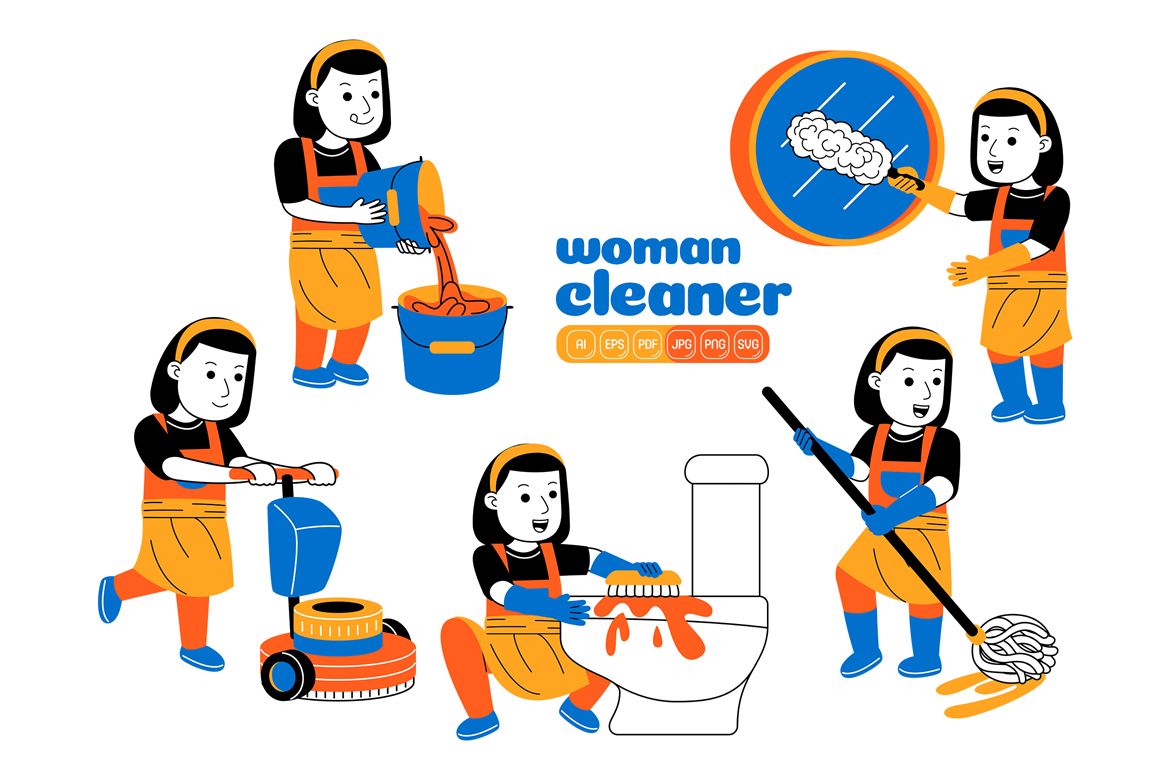 Woman House Cleaner Vector Pack #04