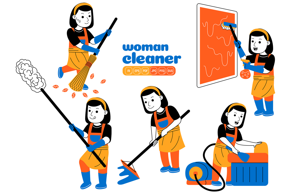 Woman House Cleaner Vector Pack #05