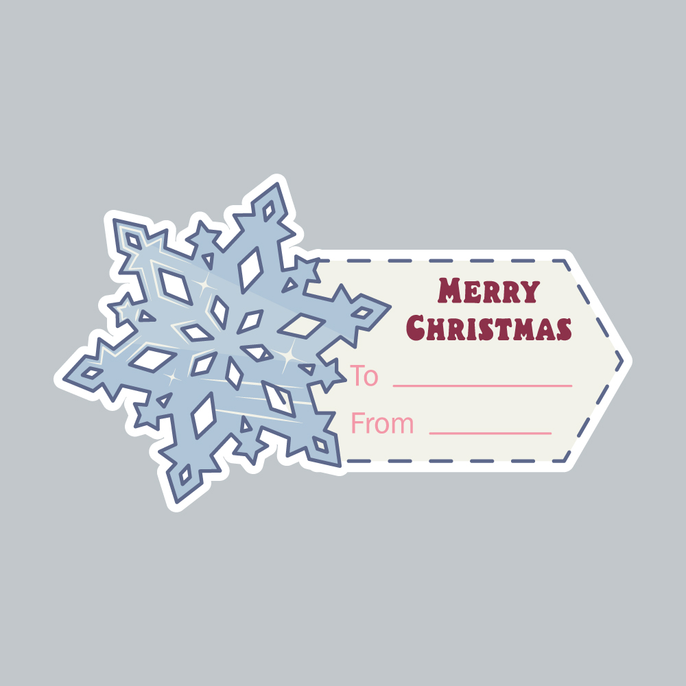 Christmas sticker card in CMYK color mode. Iced blue snowflake with highlights