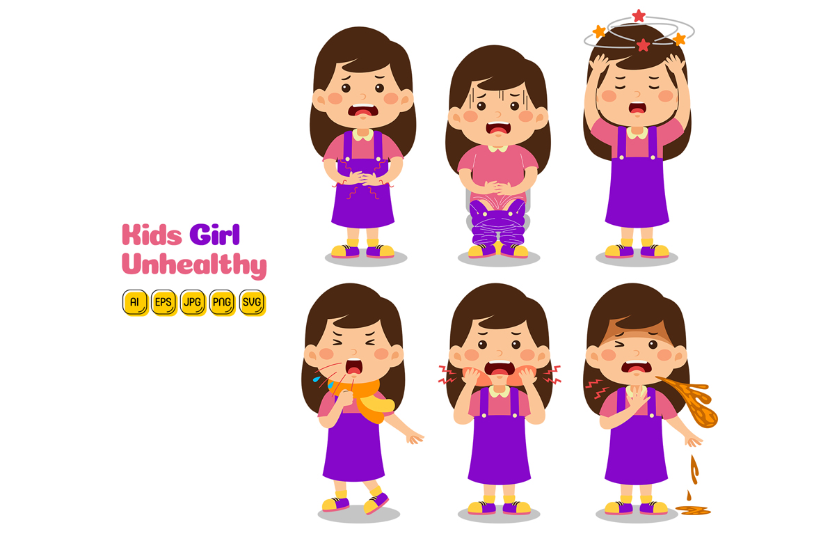 Kids Girl Unhealthy Vector Pack #01