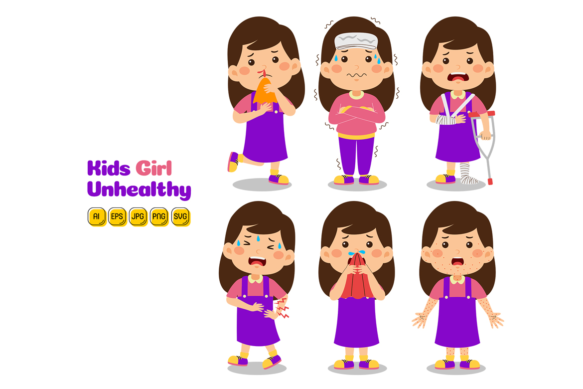 Kids Girl Unhealthy Vector Pack #02