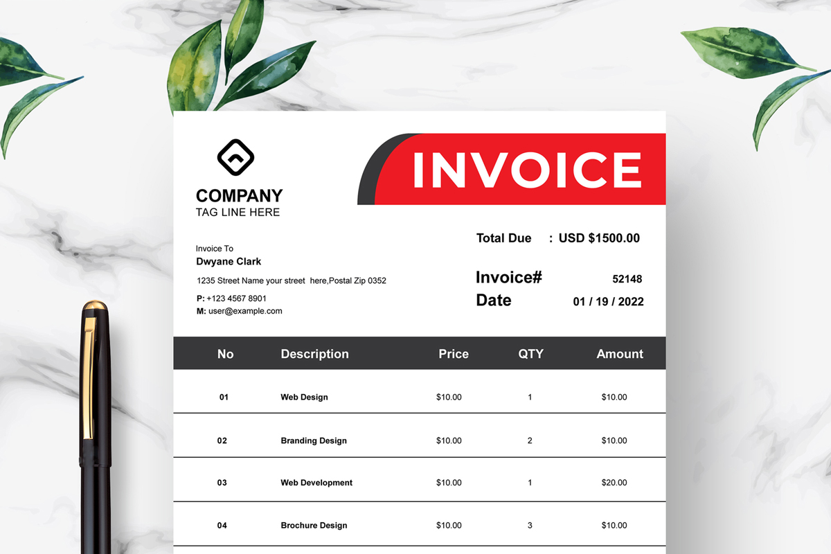 Simple Red Invoice Template