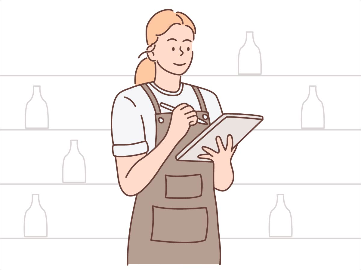 Smiling Female Barista Holding Pen And Tab Vector Illustration