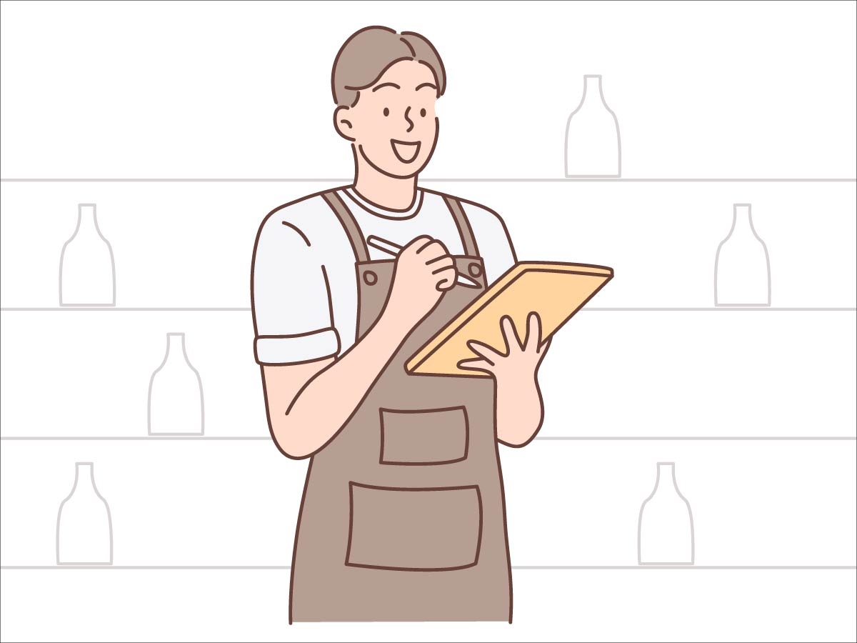 Smiling Male Barista Holding Pen And Tab Vector Illustration