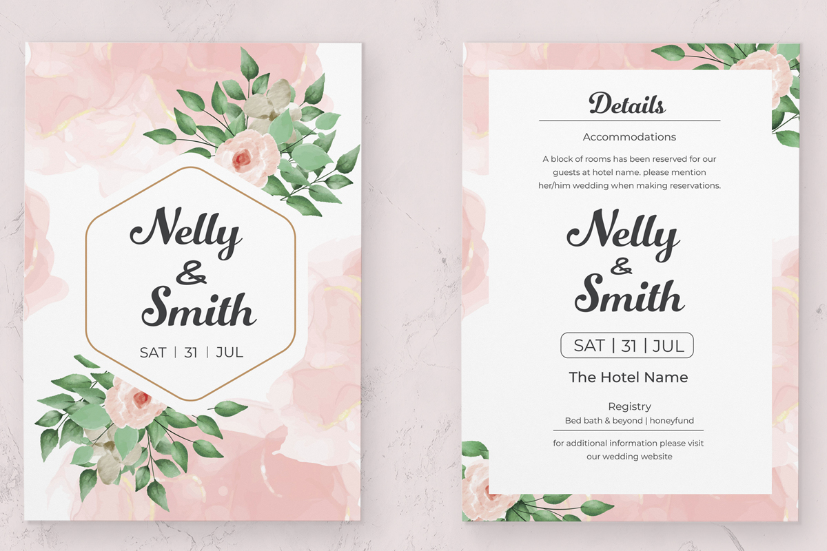Wedding Card with Watercolor Flower