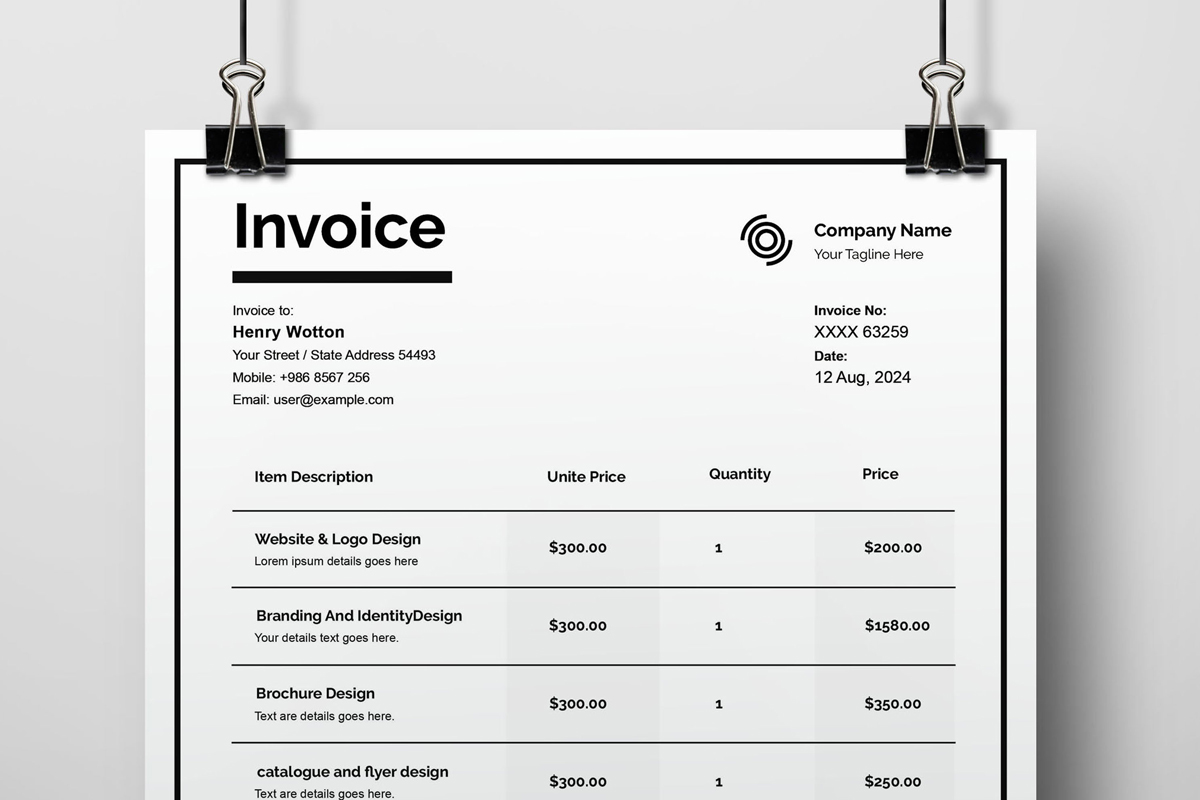 white Invoice Layout Template