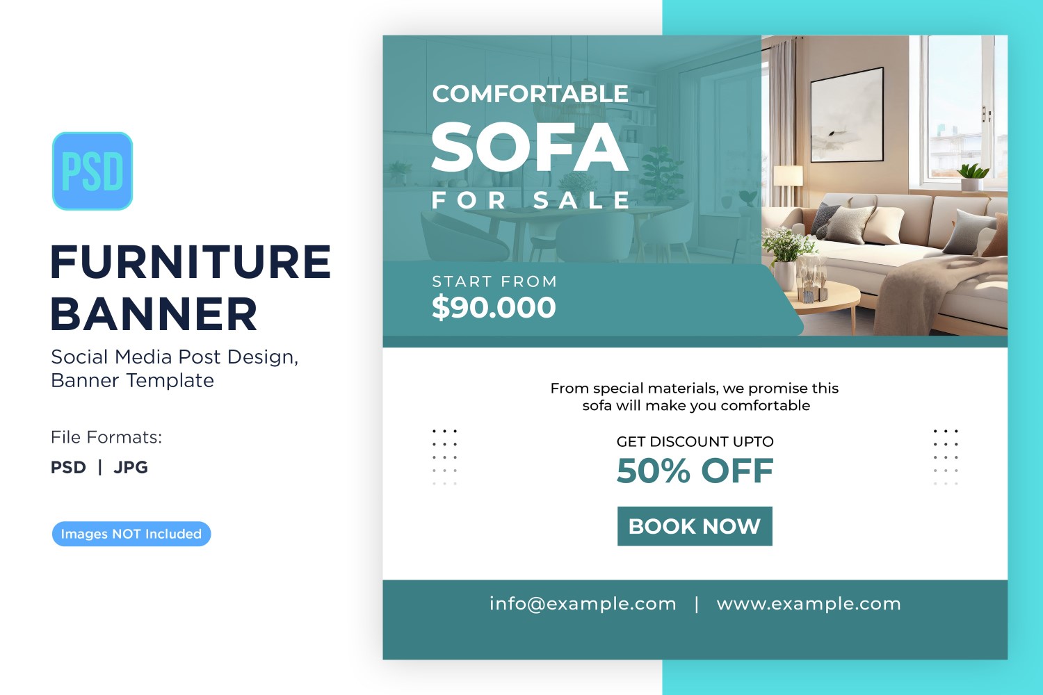Comfortable Sofa For Sale Furniture Banner Design Template