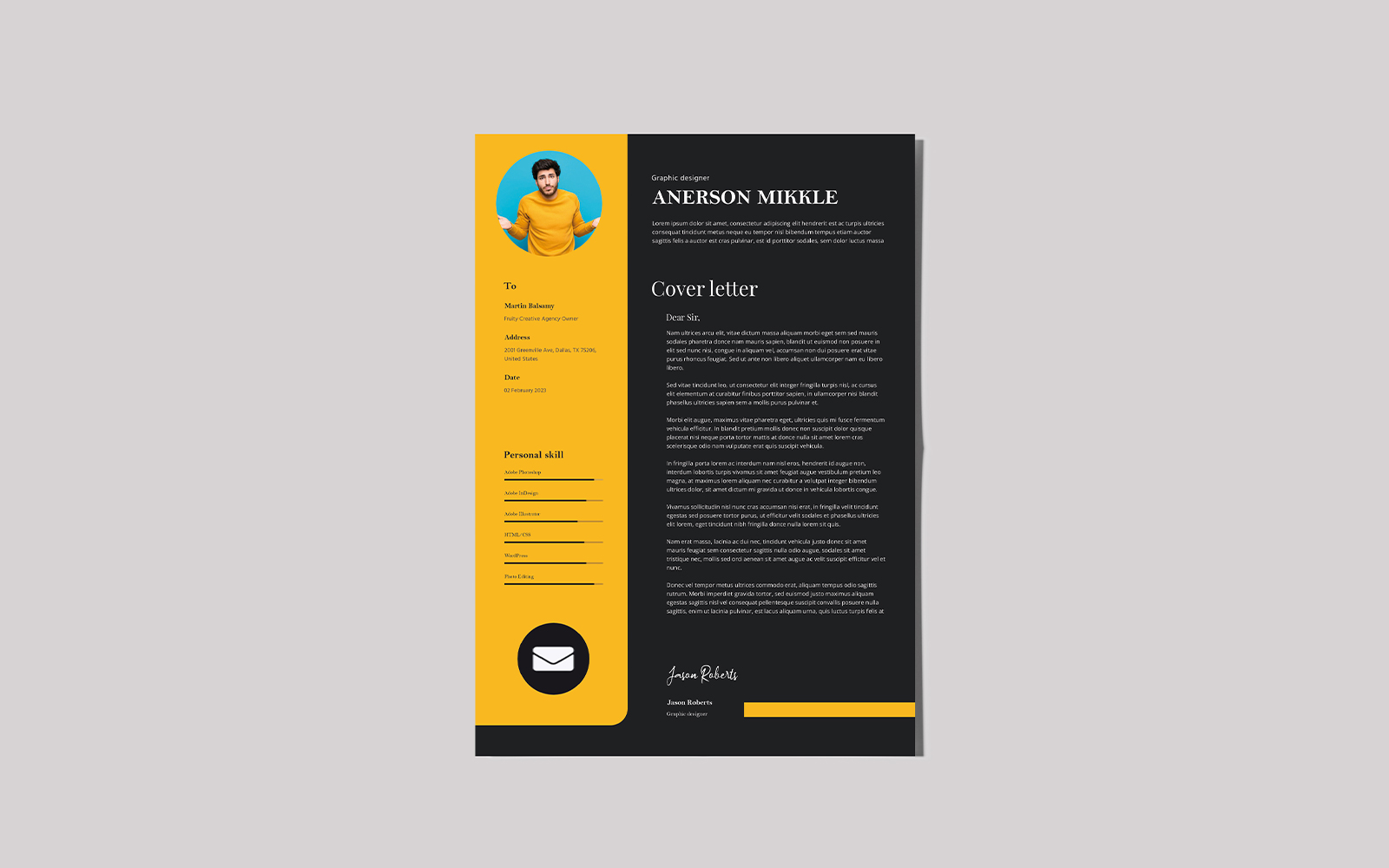 Yellow Mike Cover Letter | CV Template