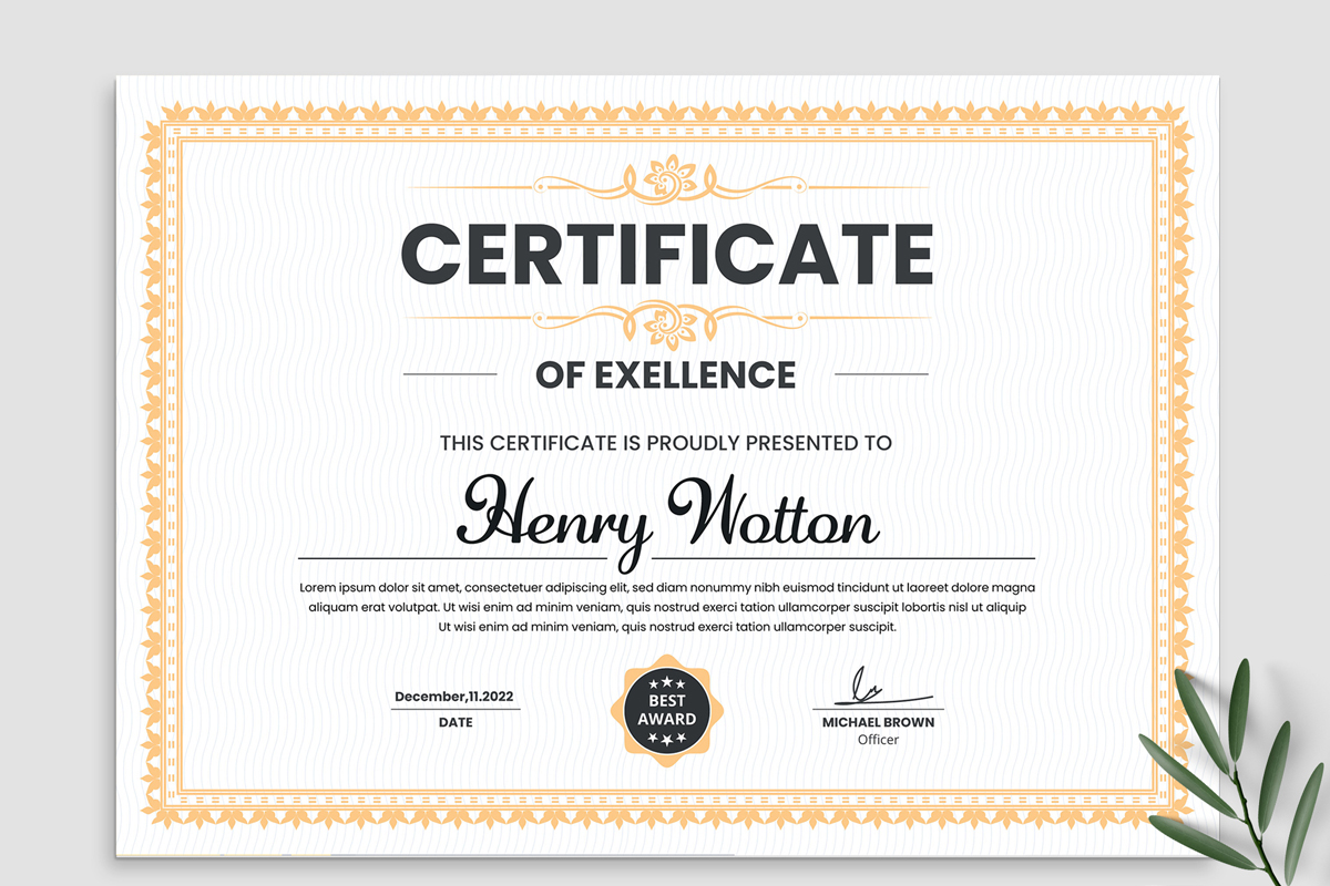 Modern Certificates of Excellence Layout