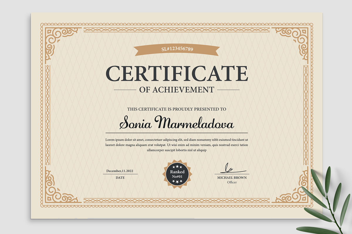 Achievement Certificate  Template Layout