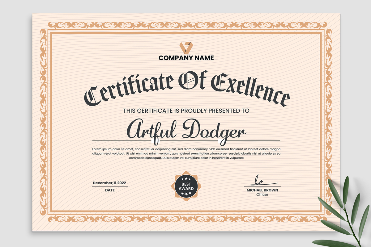 Excellence Certificate Template