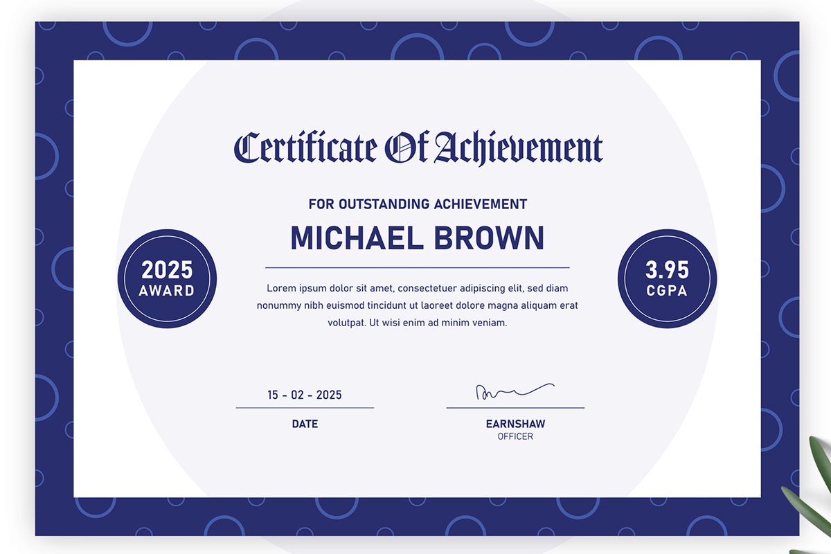 Certificate of Achievements Template layout