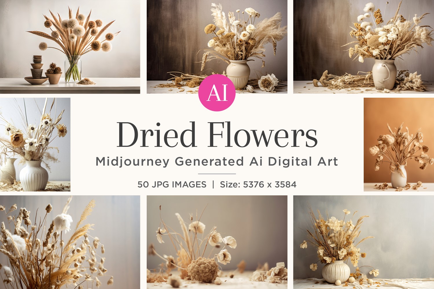 Dried Flowers Still Life White Flora Set 50 V-1