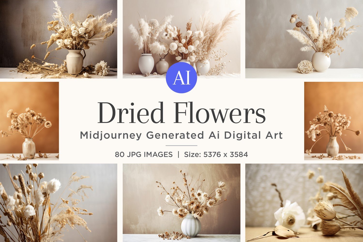 Dried Flowers Still Life White Flora Set 80